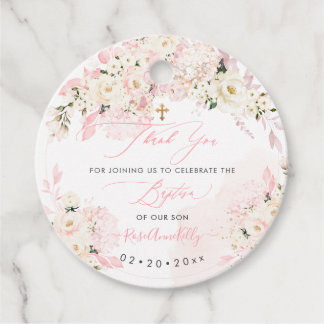 H2 Hydrangeas Cream Roses Baptism Thank You Favor Tags