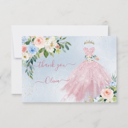 H2 Pink Blue Sparkling Quinceanera Dress Thank You Invitation