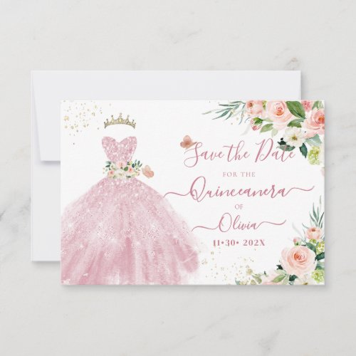 H2 Pink Sparkling Quinceanera Dress Save Date Invitation