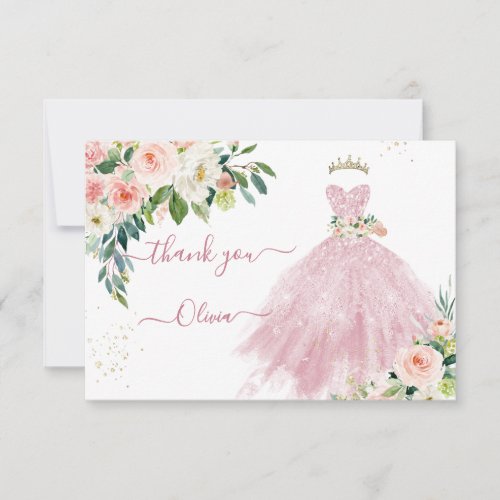 H2 Sparkling Pink Quinceanera Dress Thank You Invitation