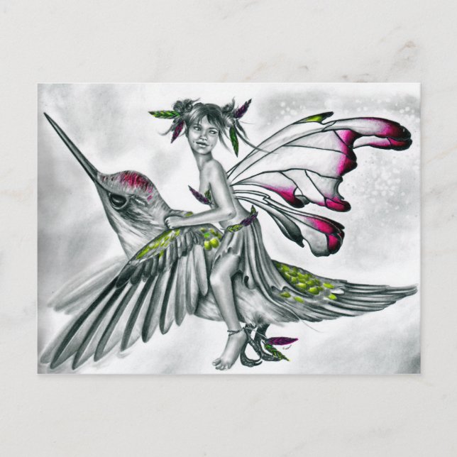 <h3>Hummingbird Rider Fairy Postcard</h3> Postcard (Front)