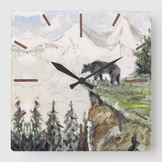 H. Bullock Webster - Bear on Cliff Square Wall Clock (Front)