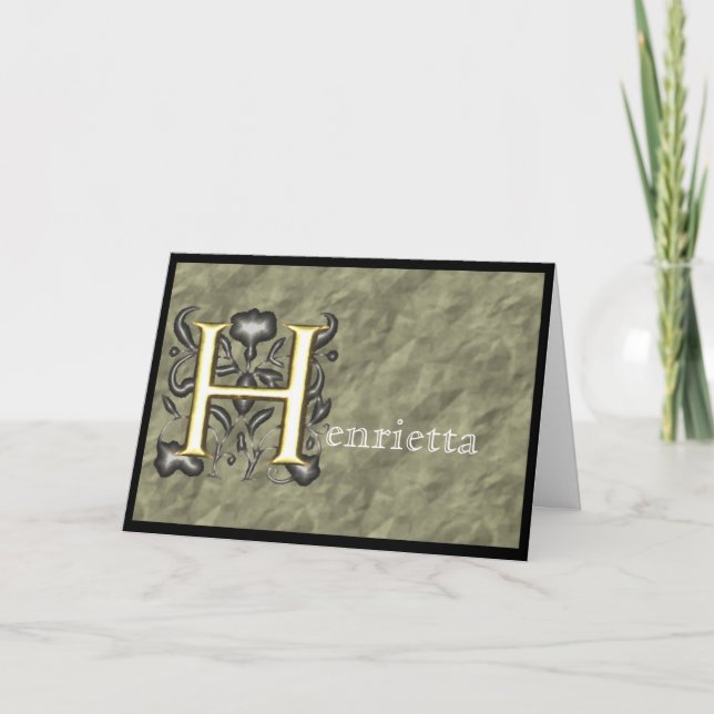 H - Embossed Vintage Monogram (Gold) Note Card (Front)