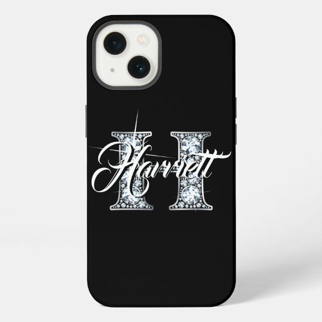 H Faux Diamond Bling Monogram Iphone Case (Back)