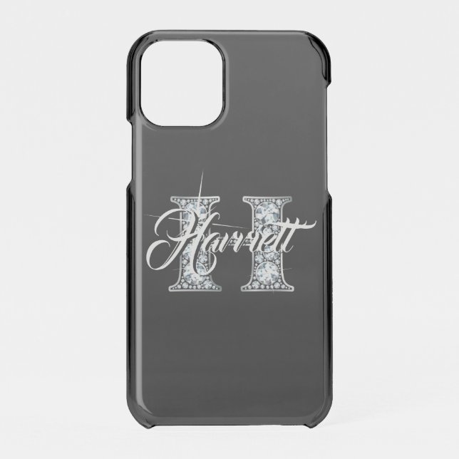 H Faux Diamond Bling Monogram Uncommon iPhone Case (Back)