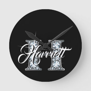 H Faux Diamond Monogram Round Clock