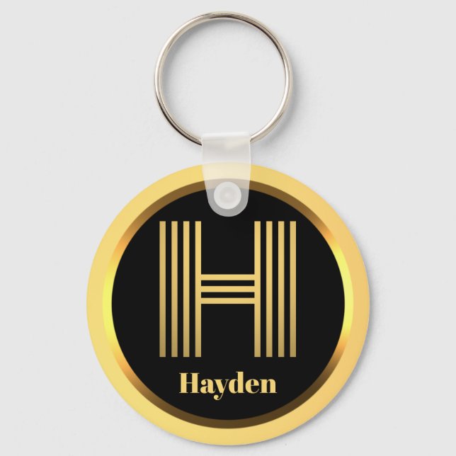 H Gold Monogrammed Letter Personalised Keychain (Front)