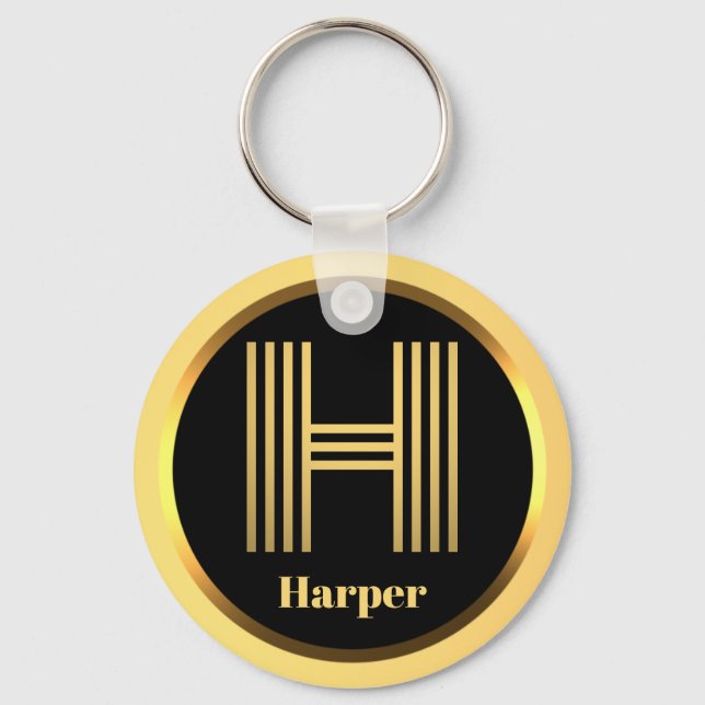 H Gold Monogrammed Letter Personalized Keychain (Front)