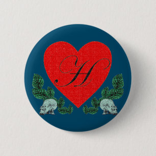 H in a heart pinback button