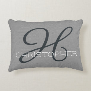 H Initial Personalized Name Black White Gray Accent Pillow