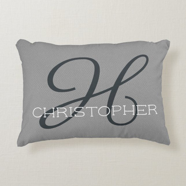 H Initial Personalized Name Black White Gray Accent Pillow (Front)