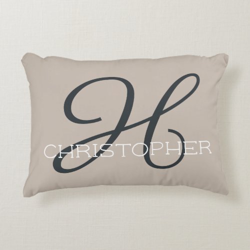 H Initial Personalized Name Taupe Tan Neutral Accent Pillow