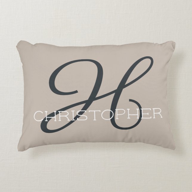 H Initial Personalized Name Taupe Tan Neutral Accent Pillow (Front)