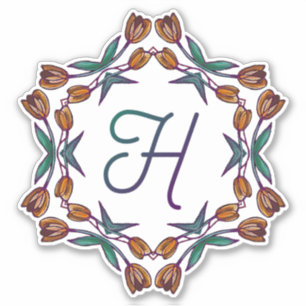 H Initial Unique Boho Tulips Deco Flowers Pretty Sticker