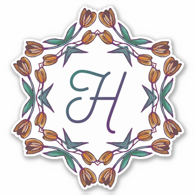 H Initial Unique Boho Tulips Deco Flowers Pretty Sticker (Front)