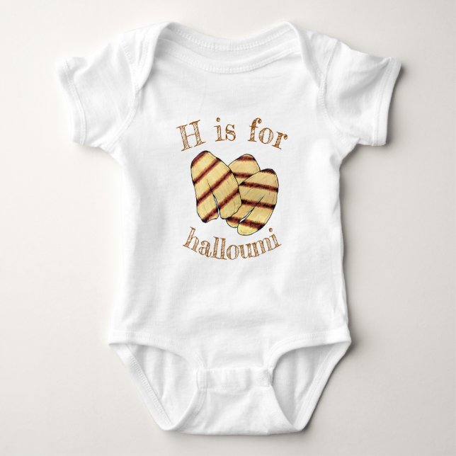 H is for HALLOUMI Cypriot Cheese Alphabet ABCs Baby Bodysuit (Front)
