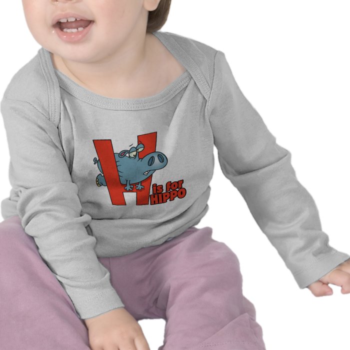 H is for hippo funny alphabet cartoon tee shirts