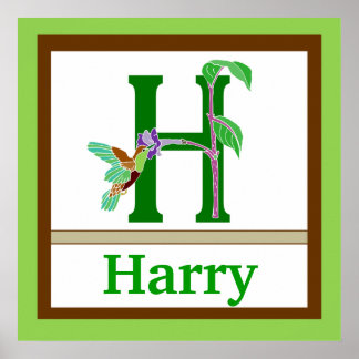 H is for Hummingbird & Boy Name Wall Art for Kids