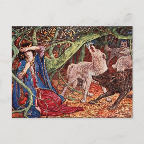 H J Ford Vintage Illustration Princess and Wolves Postcard