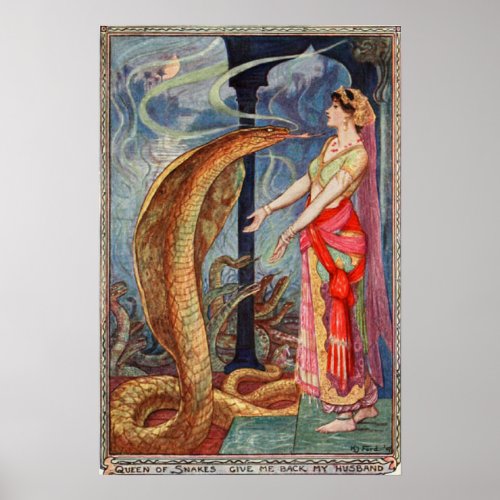 H J Ford Vintage Illustration Queen of Snakes Poster