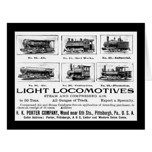 H K Porter & Co.Light Locomotives Cards (Front Horizontal)