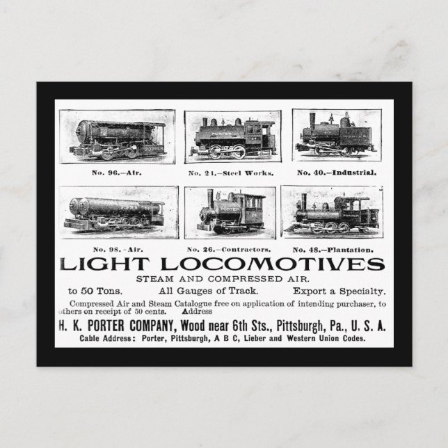 H K Porter & Co.Light Locomotives Postcard (Front)