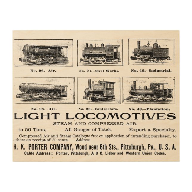 H K Porter & Co.Light Locomotives  Wood Wall Art (Front)