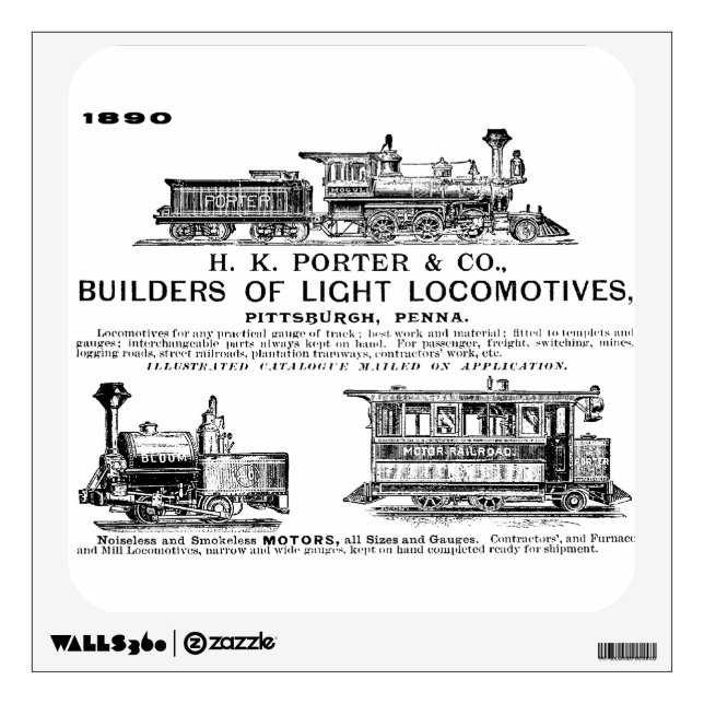 H K Porter & Company Railroad Locomotives Wall Decal (Front)
