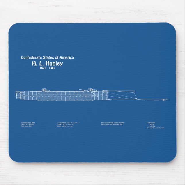 H. L. Hunley - Ship Blueprint Plans ABD Mouse Pad (Front)