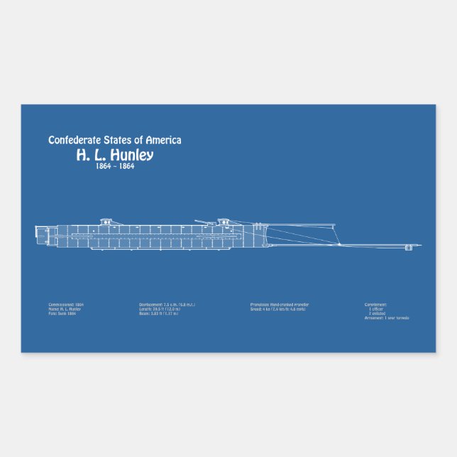 H. L. Hunley - Ship Blueprint Plans ABD Rectangular Sticker (Front)