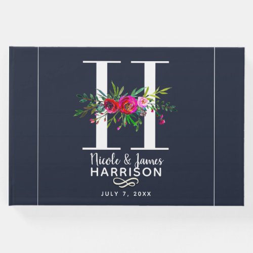 H Letter Initial Monogram Floral Name Wedding Guest Book
