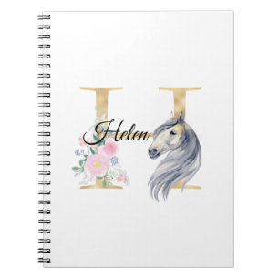H letter personalized name monogram with horse  notebook