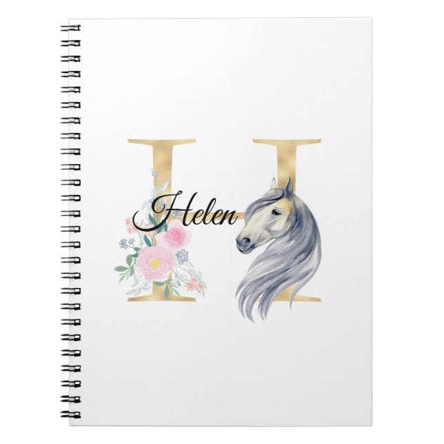 H letter personalized name monogram with horse  notebook (Front)