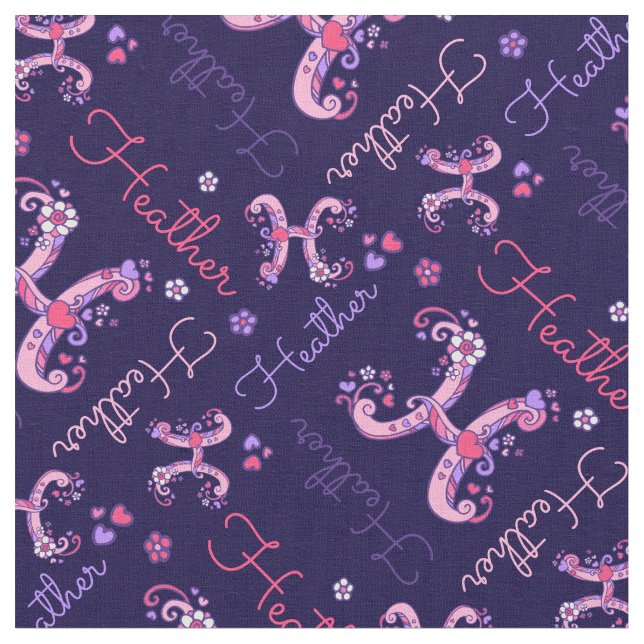 H monogram and personalized name Heather fabric (Close Up)