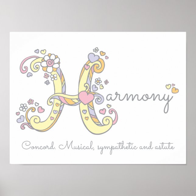 H monogram art Harmony girls name meaning poster (Front)