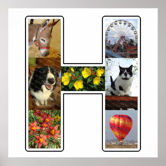 H Monogram Create Your Own 7 Custom Photo Collage Poster (Front)