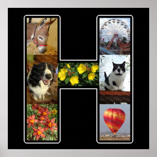 H Monogram Create Your Own 7 Photo Collage Black Poster