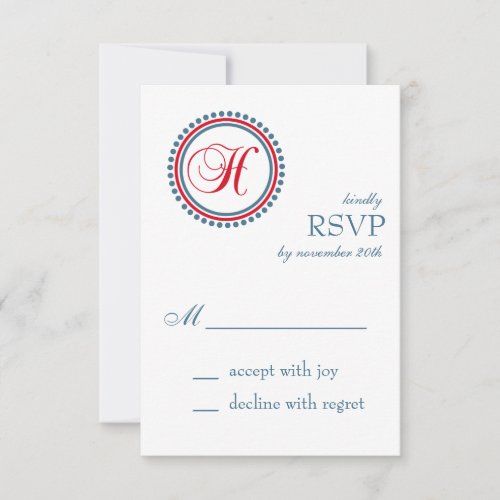 H Monogram Dot Circle RSVP Cards (Red / Blue)