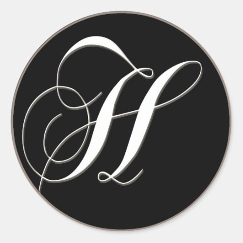 H monogram _ elegant black and white classic round sticker