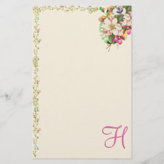 H Monogram Floral Bouquet Stationery