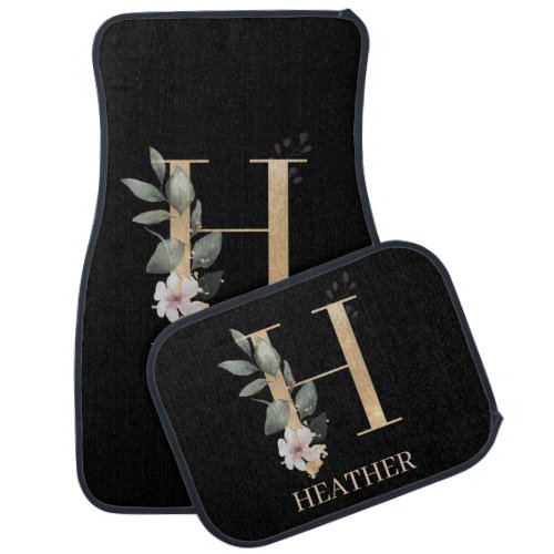 H Monogram Floral Personalized Car Floor Mat