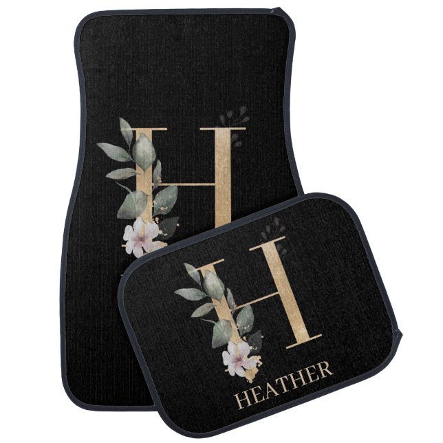 H Monogram Floral Personalized Car Floor Mat (Set)