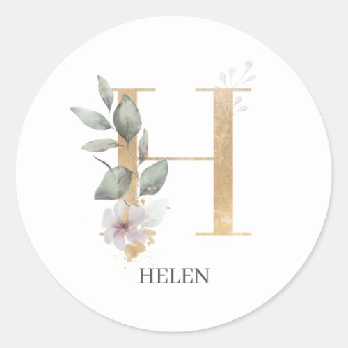 H Monogram Floral Personalized Classic Round Sticker