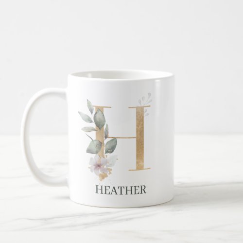 H Monogram Floral Personalized Coffee Mug