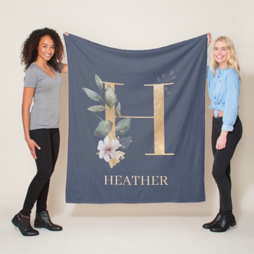 H Monogram Floral Personalized Fleece Blanket