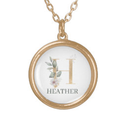 H Monogram Floral Personalized Gold Plated Necklace