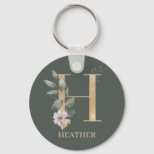 H Monogram Floral Personalized Keychain (Front)