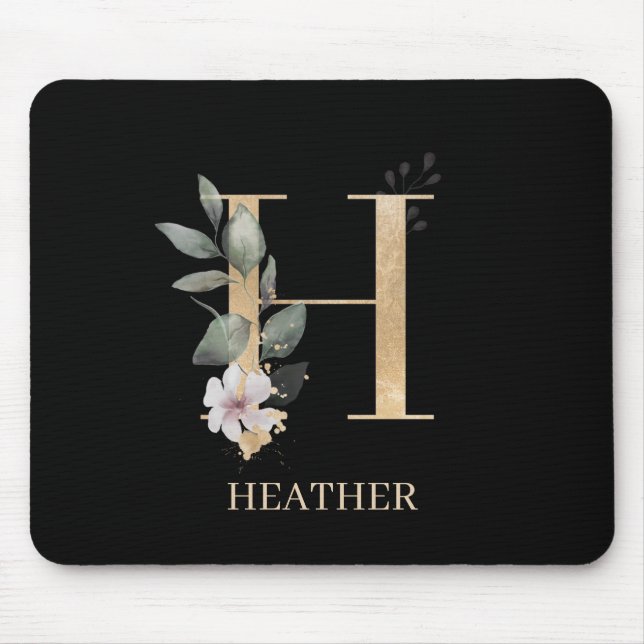 H Monogram Floral Personalized Mouse Pad (Front)