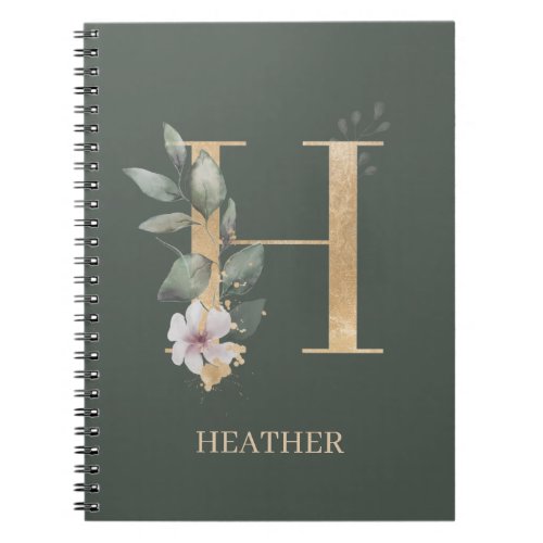 H Monogram Floral Personalized Notebook
