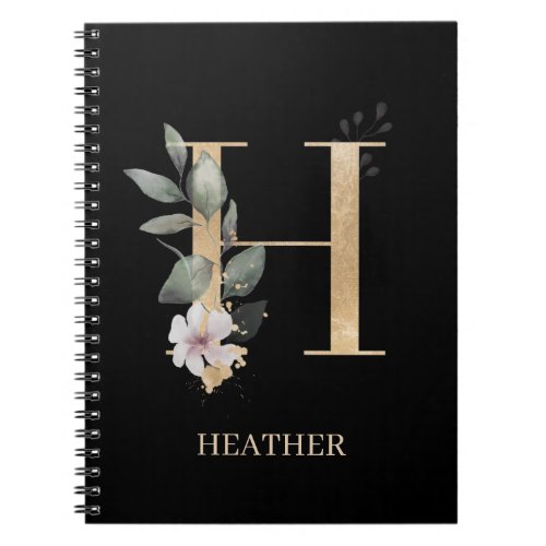 H Monogram Floral Personalized Notebook